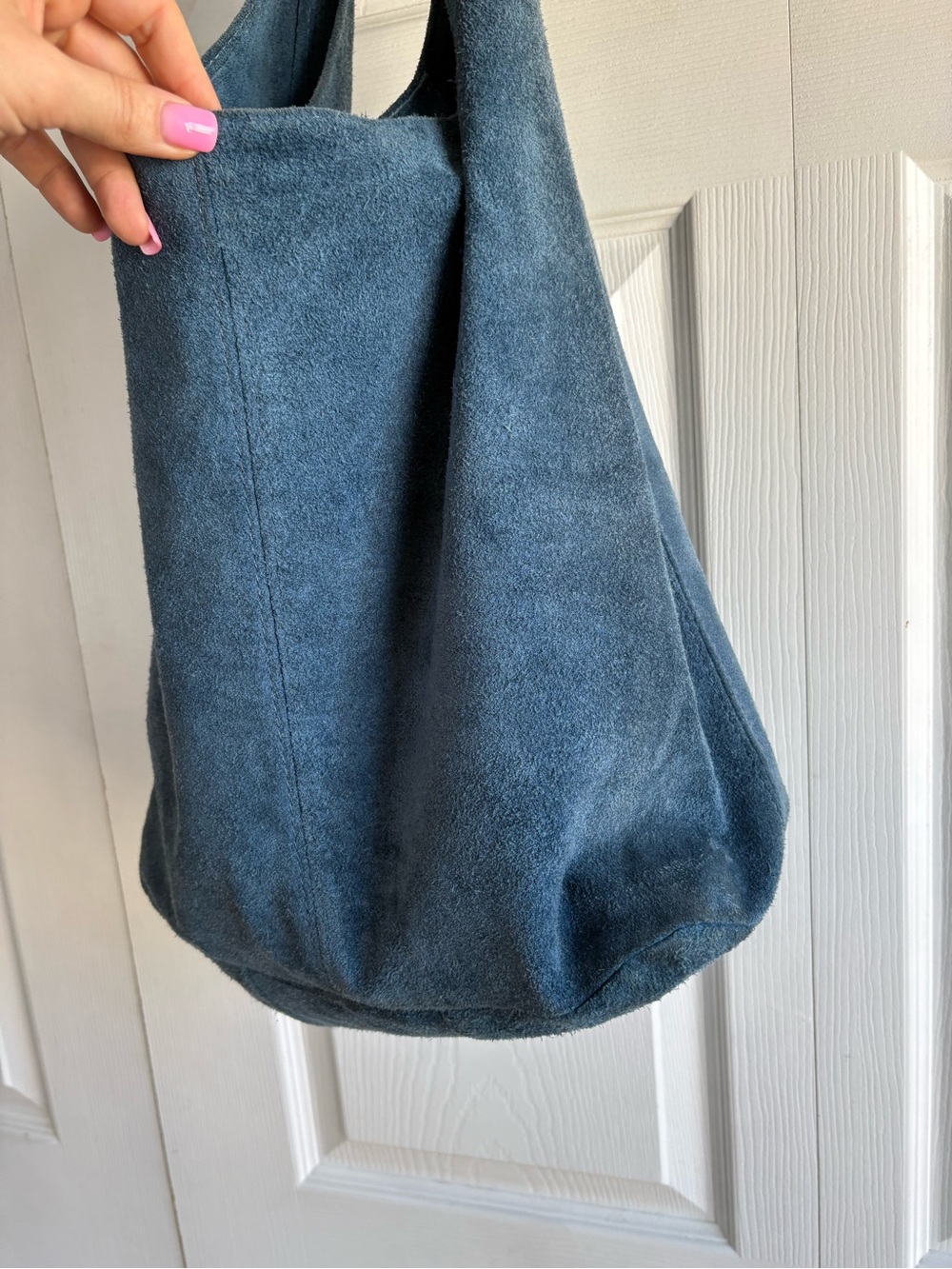 Large Suede Leather Seafoam Blue Slouch Hobo Bag Lagenlook Hippie Boho Academia - Picture 2 of 9